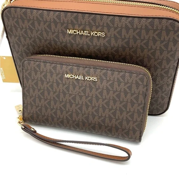 Michael Kors Large EW Crossbody Bag & JST LG Flat MF Phone Case Wallet Brown - Picture 10 of 12
